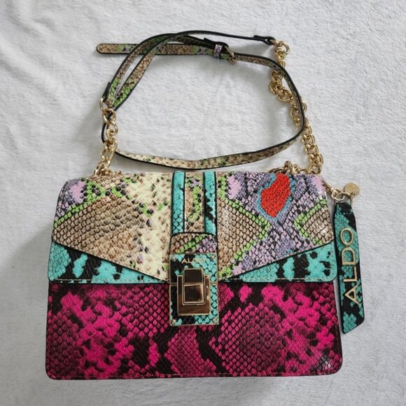 ALDO Women's Faux Leather Snake Print Crossbody Bag Adjustable Strap Multicolor - Picture 2 of 11